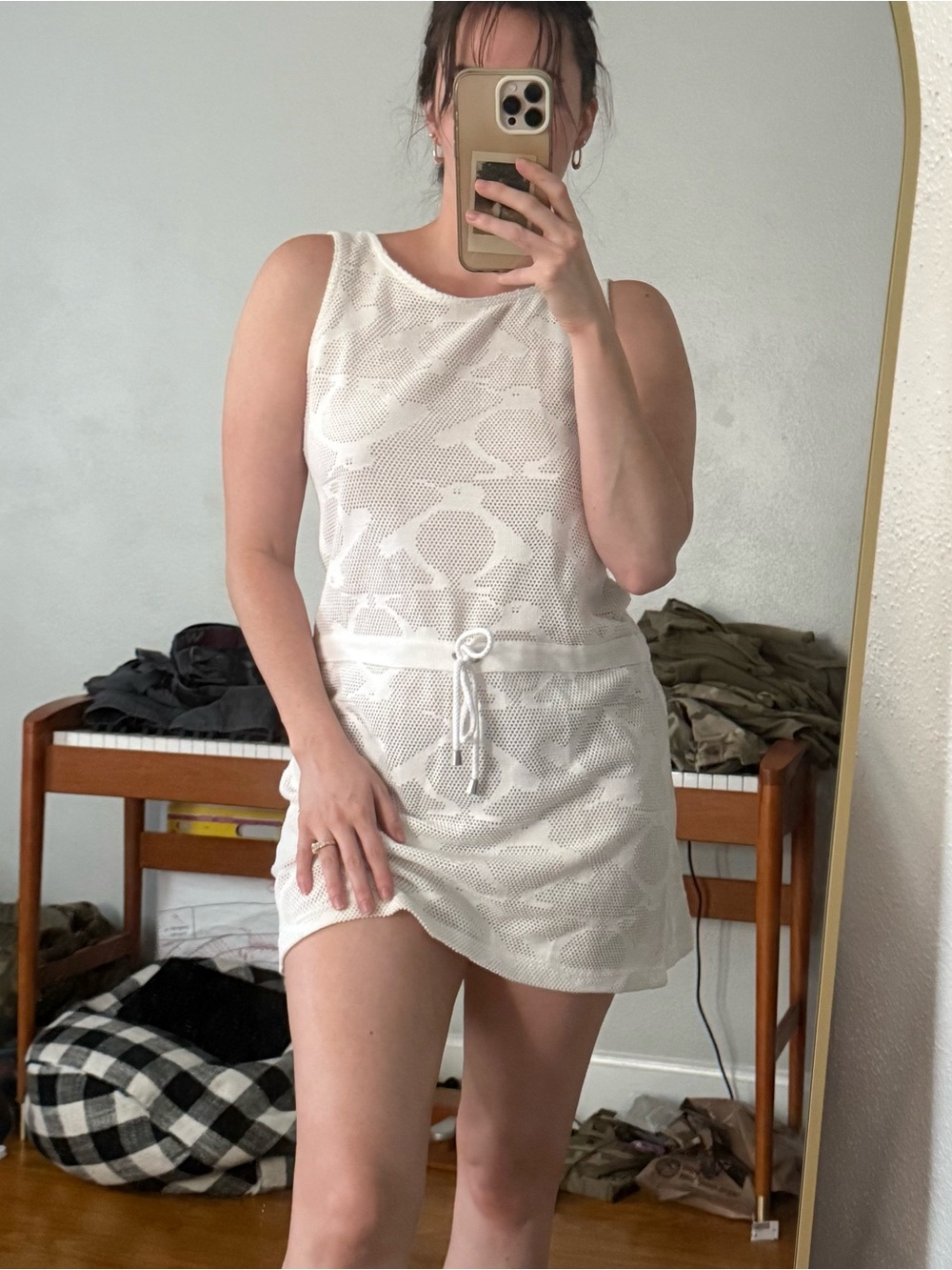 White Sleeveless Knit Beach Cover-Up Dress